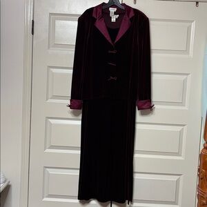 VTG COLDWATER CREEK 2-PC BURGUNDY VELVET JACKET LONG DRESS 16
